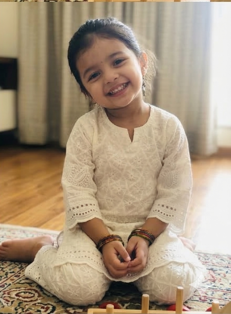 White Chikankari Embroidered Kids Kurta Set with Sequin Work