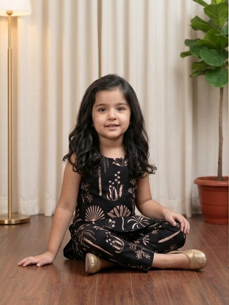 Slub Rayon Printed Kids Kurta & Pant Set