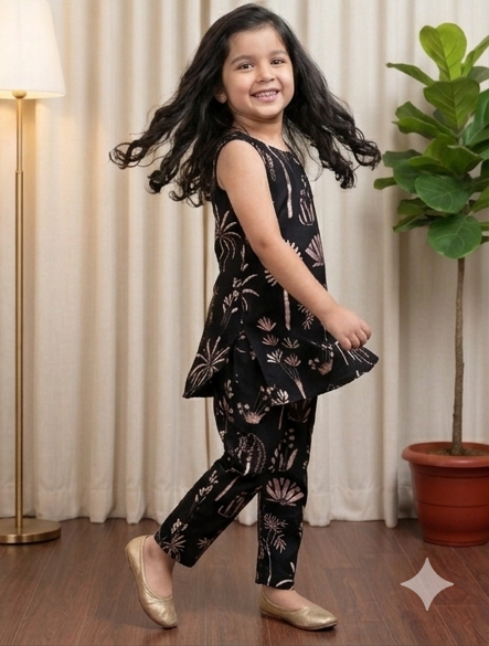 Slub Rayon Printed Kids Kurta & Pant Set