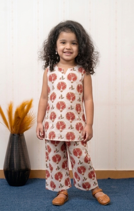 Rust Bloom Slub Rayon Kurta Pant Set