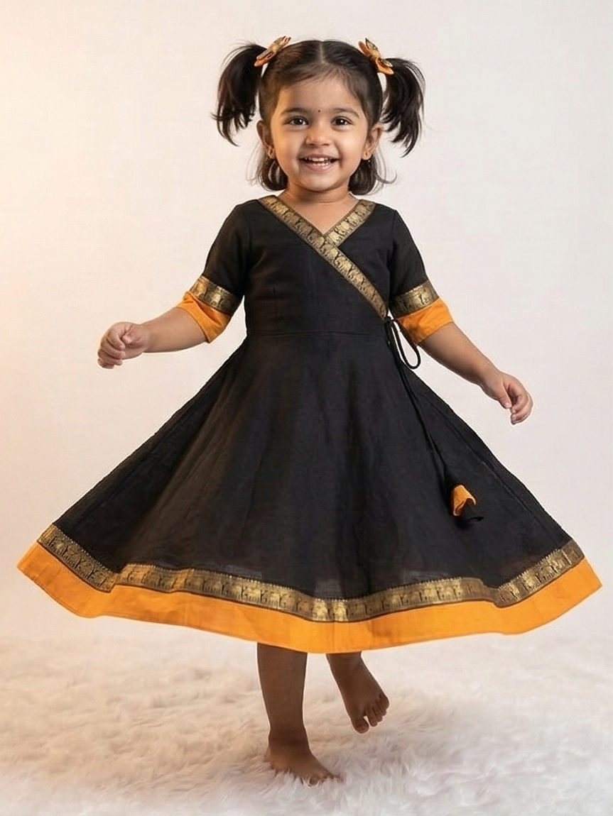 Little Princess Chanderi Cotton Frock with Jacquard Border