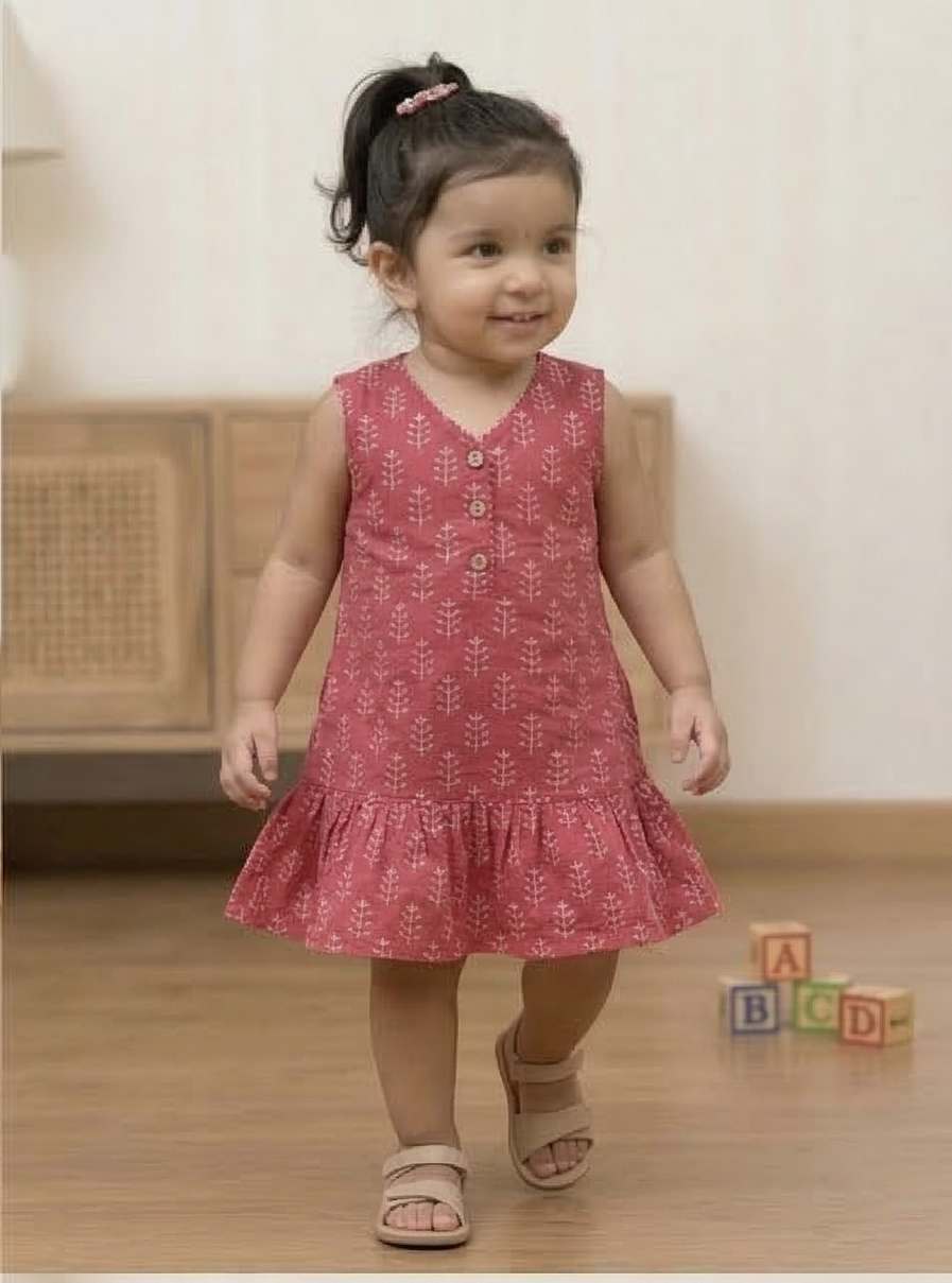 Girls Printed Rayon Mini Frock – Cute Summer Wear for Kids