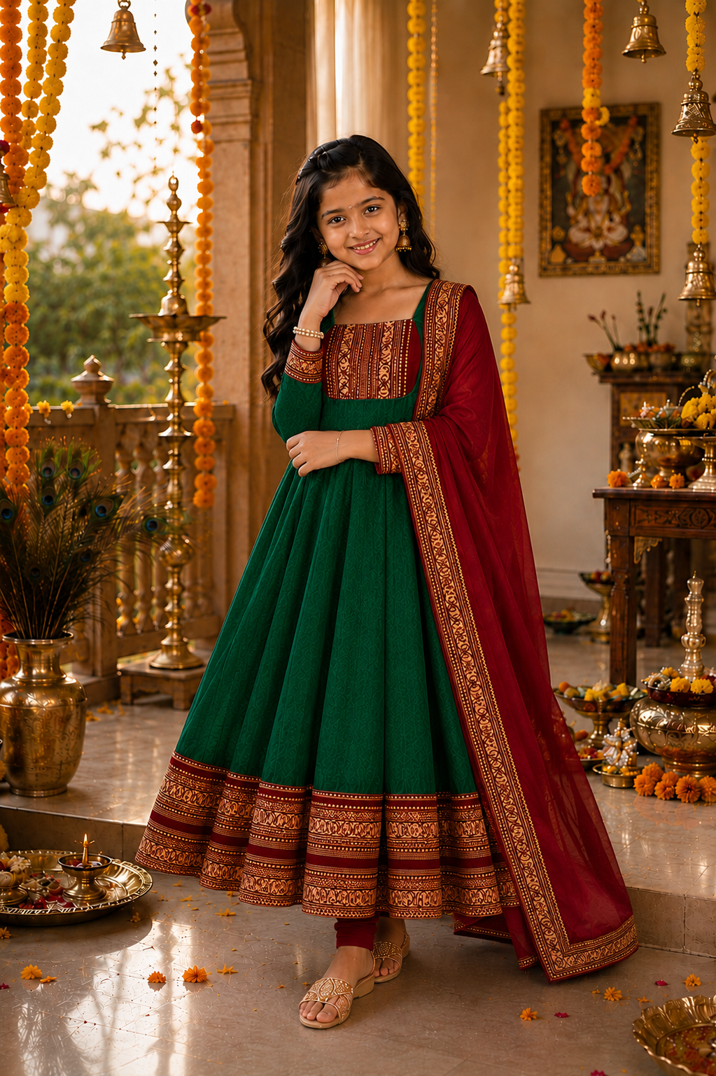 Girls Festive Anarkali Dress with Dupatta