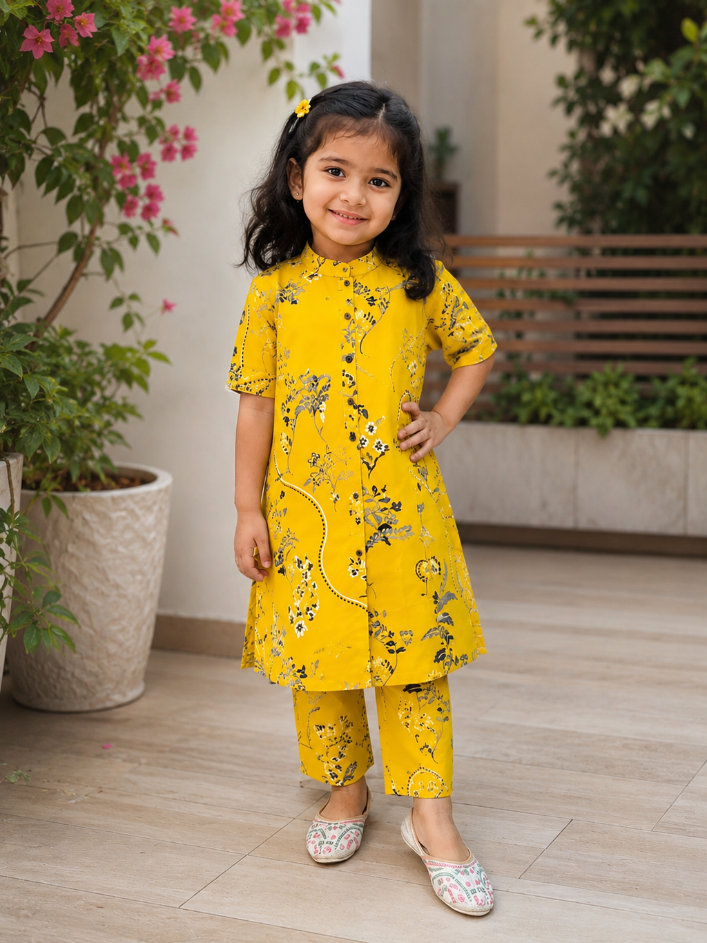 Slub Rayon Printed Kids Kurta & Pant Set
