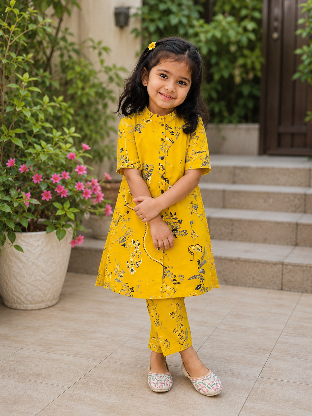Slub Rayon Printed Kids Kurta & Pant Set