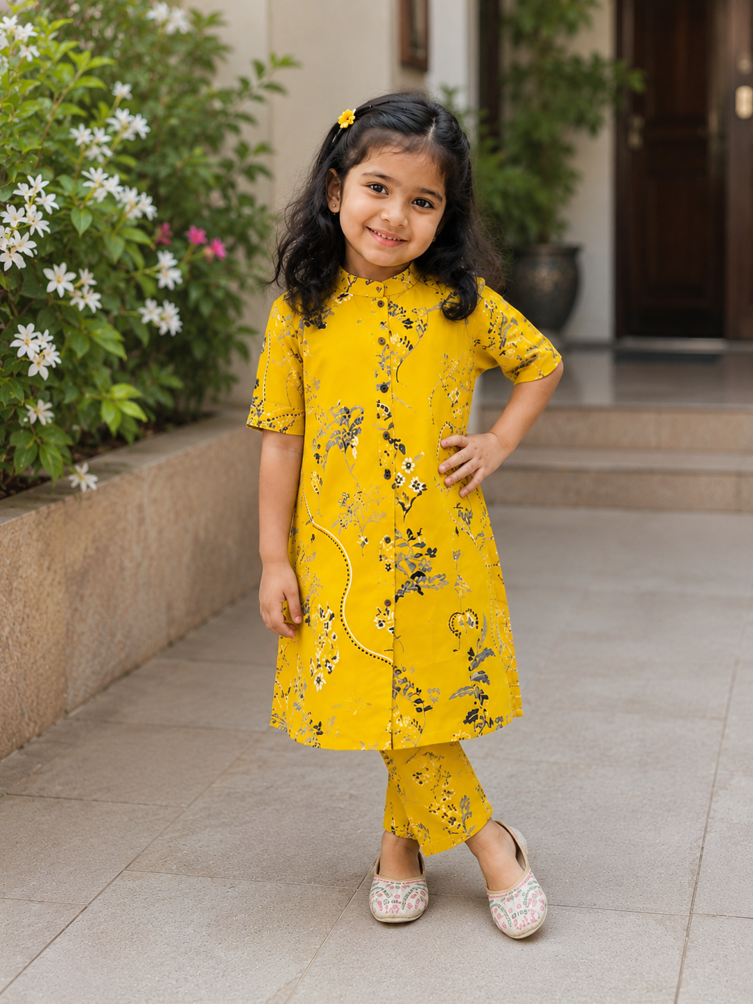 Slub Rayon Printed Kids Kurta & Pant Set