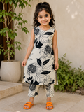 Slub Rayon Printed Kids Kurta & Pant Set – Cream and Black
