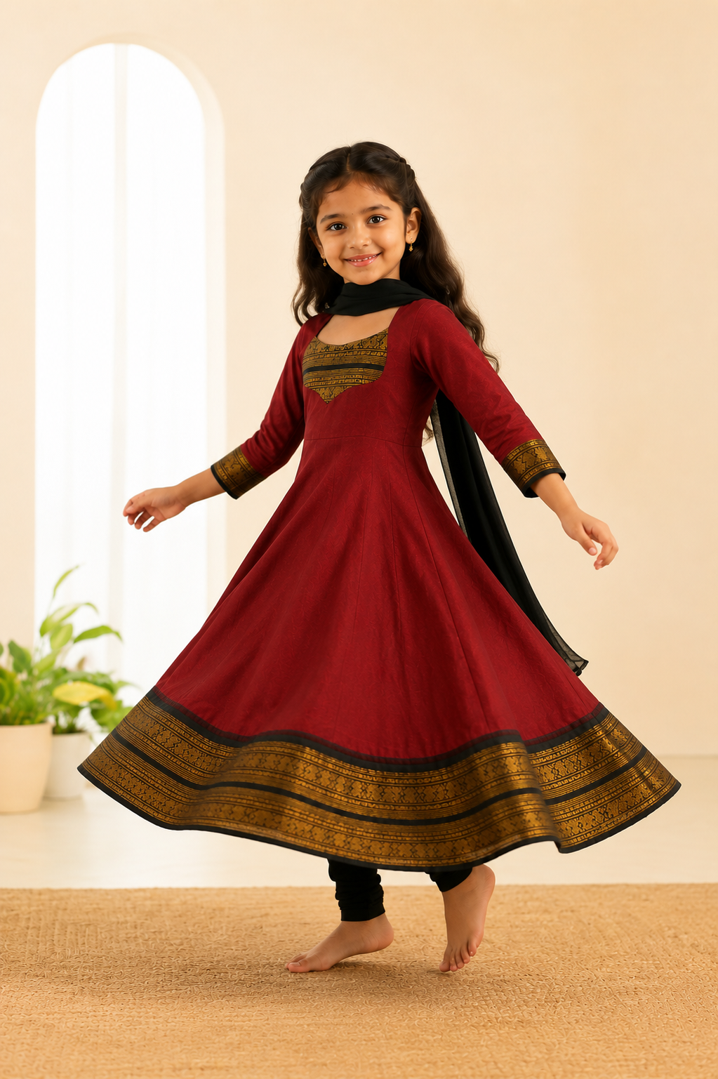 Girls Festive Cotton Blend Anarkali Set With Duppata