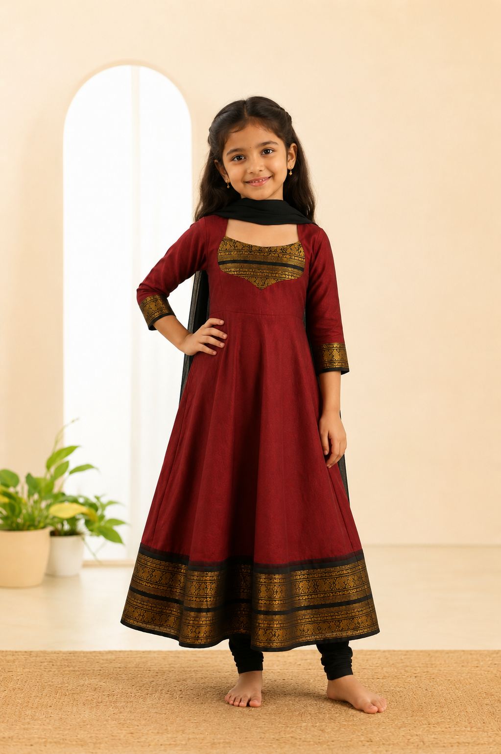 Girls Festive Cotton Blend Anarkali Set With Duppata