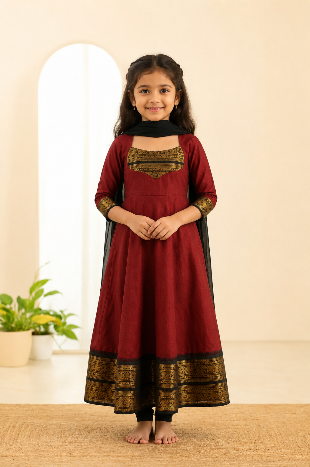 Girls Festive Cotton Blend Anarkali Set With Duppata