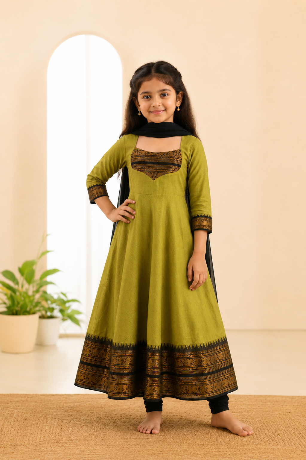 Girls Festive Cotton Blend Anarkali Set With Duppata