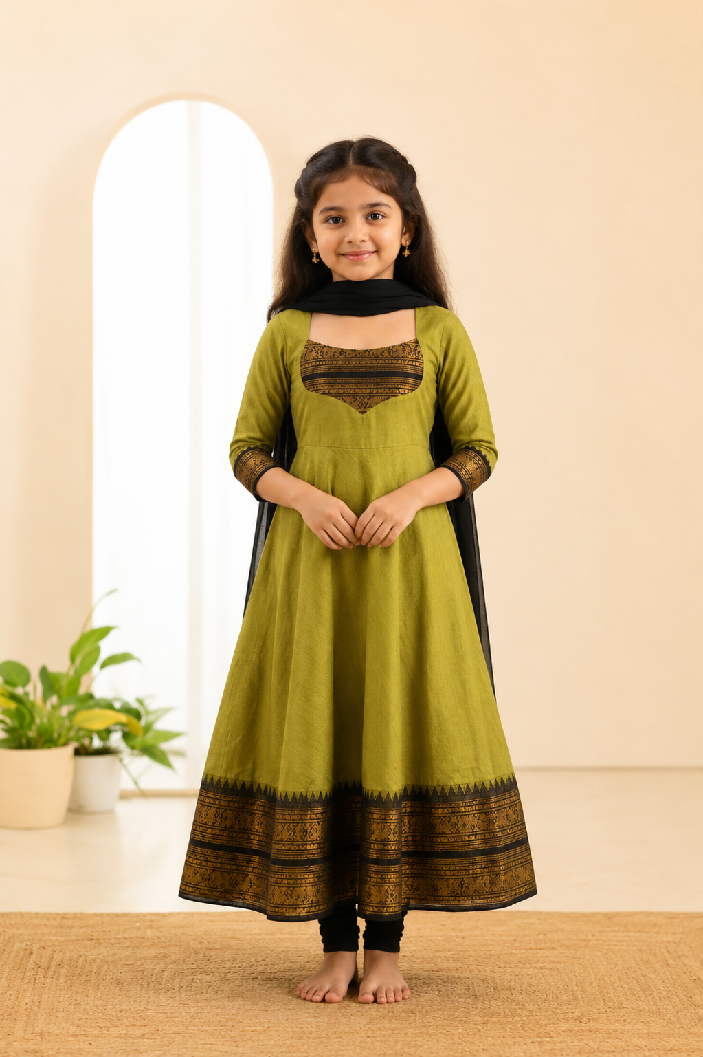 Girls Festive Cotton Blend Anarkali Set With Duppata