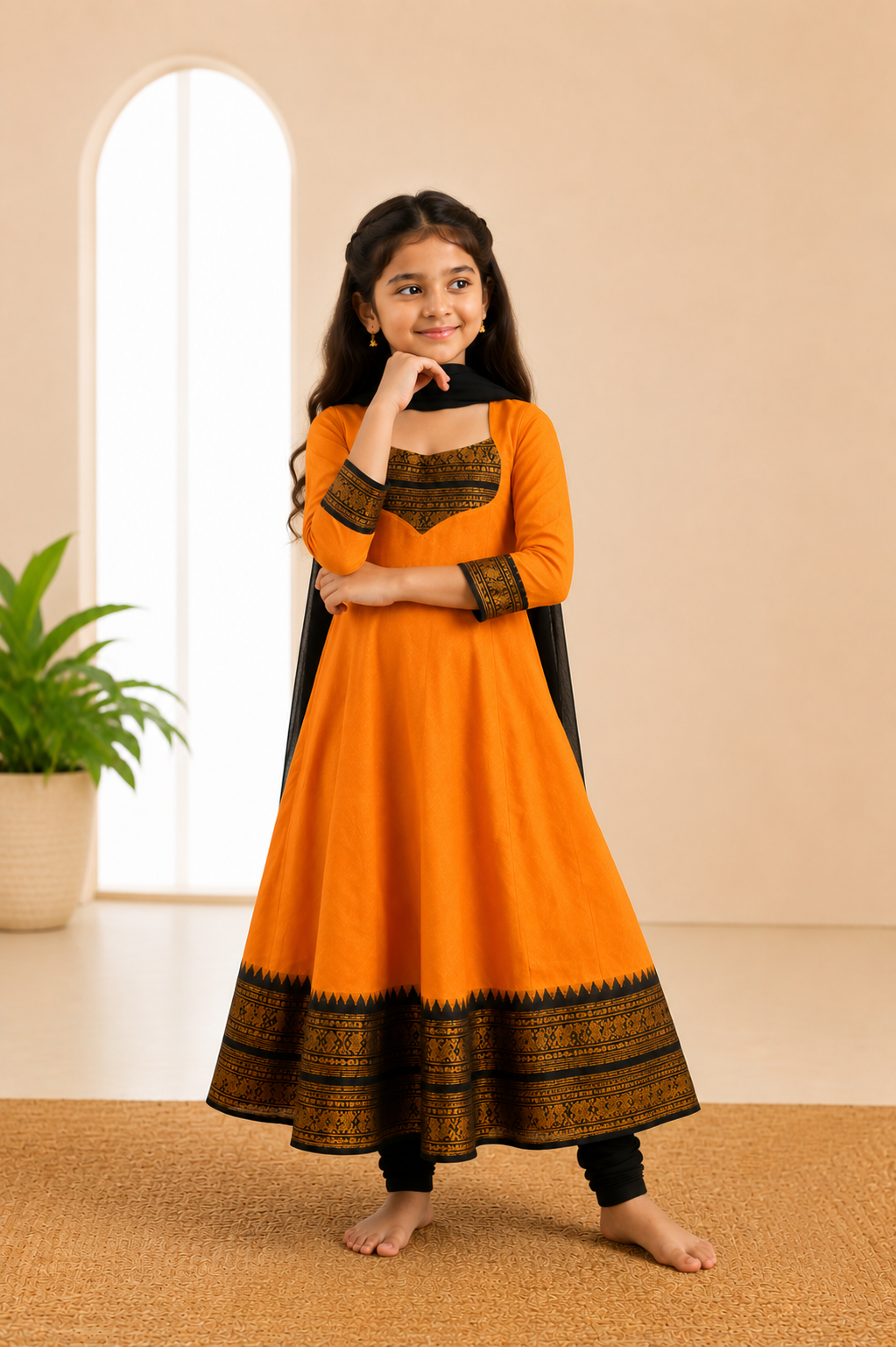 Girls Festive Cotton Blend Anarkali Set With Duppata