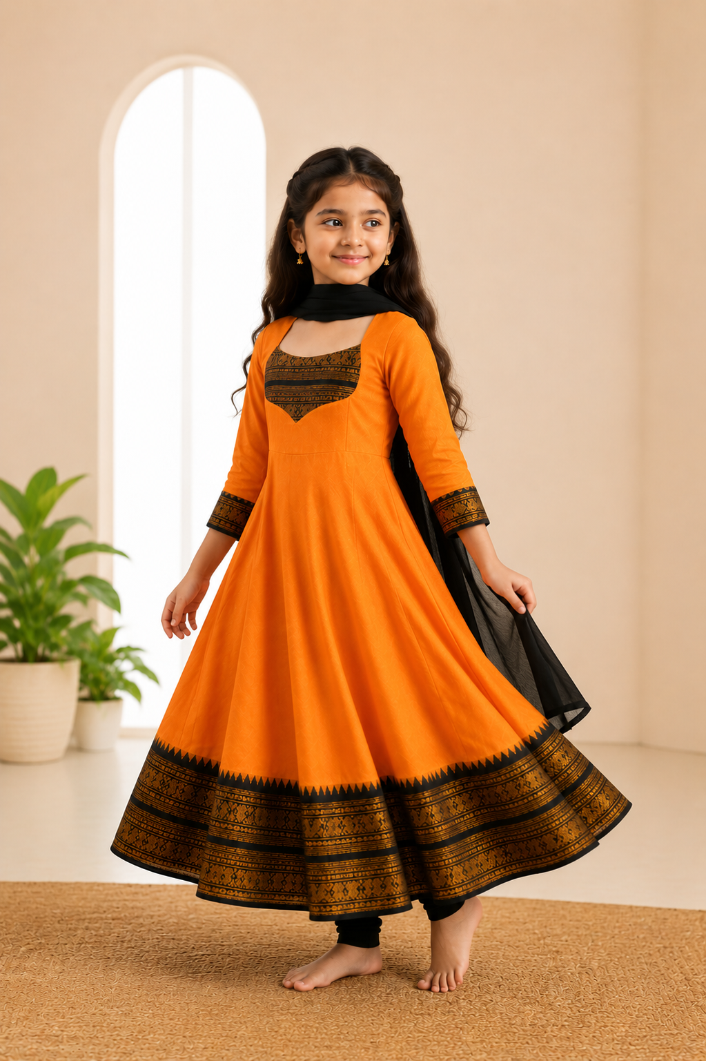 Girls Festive Cotton Blend Anarkali Set With Duppata