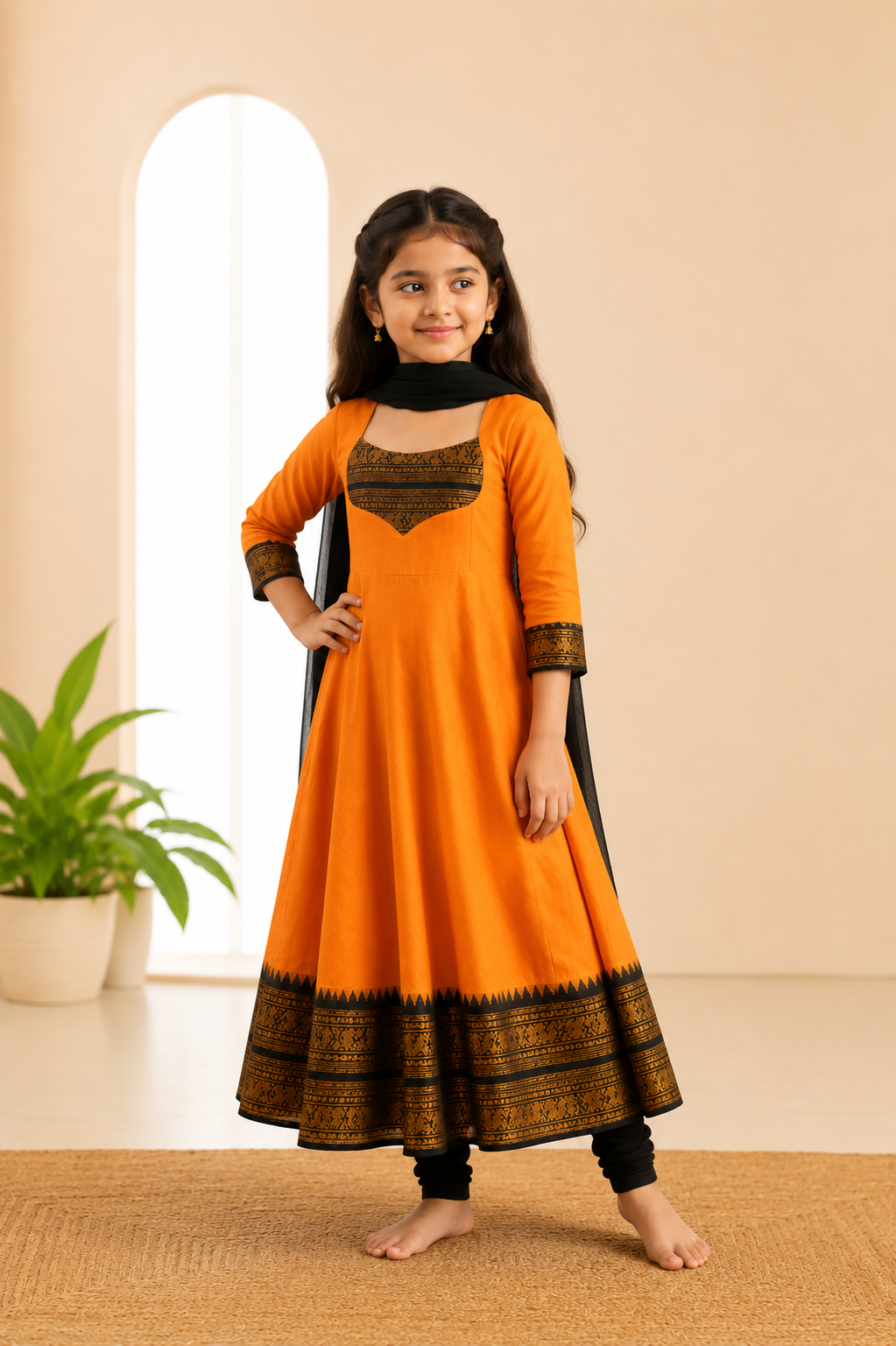 Girls Festive Cotton Blend Anarkali Set With Duppata