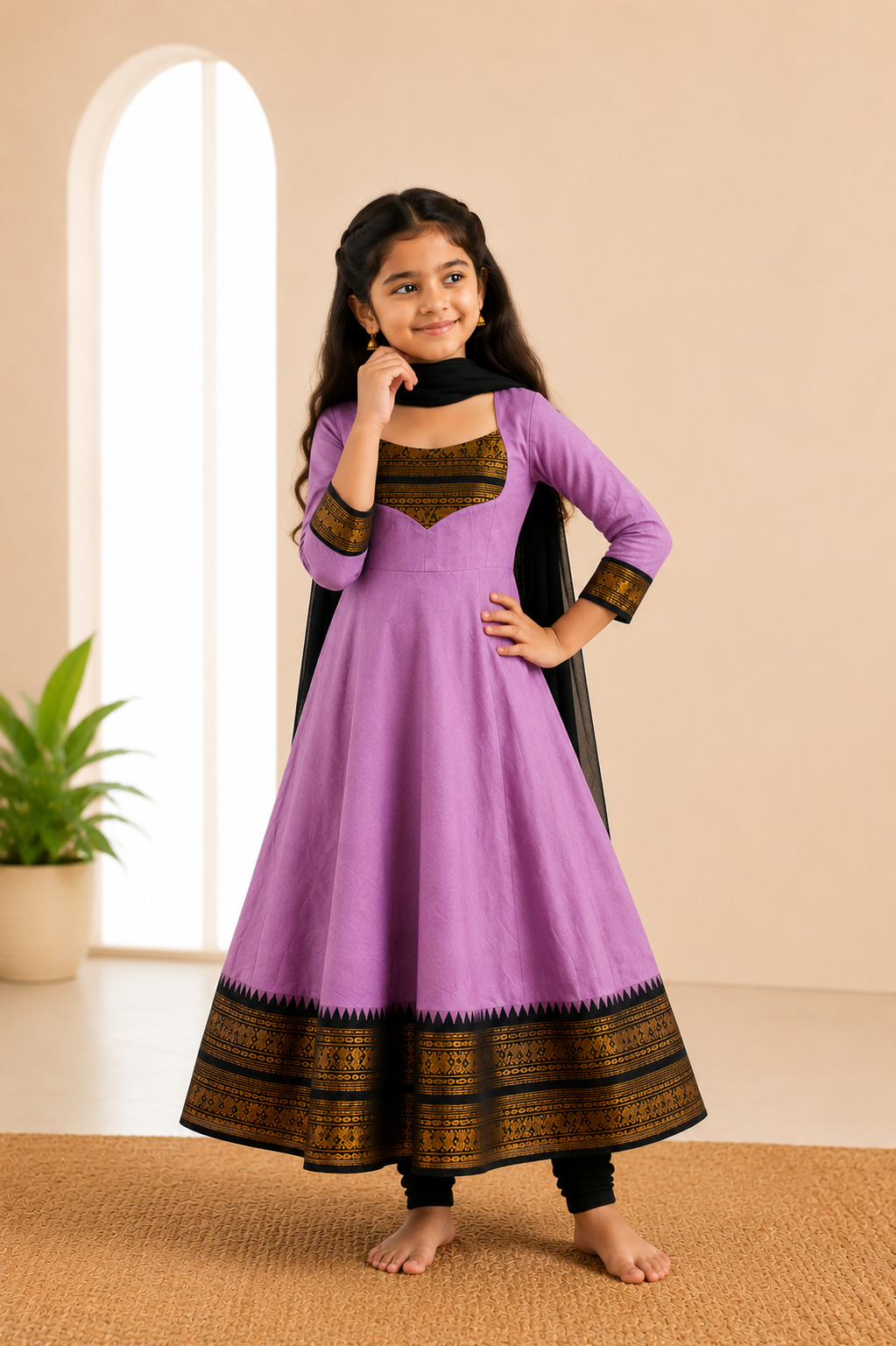 Girls Festive Cotton Blend Anarkali Set With Duppata
