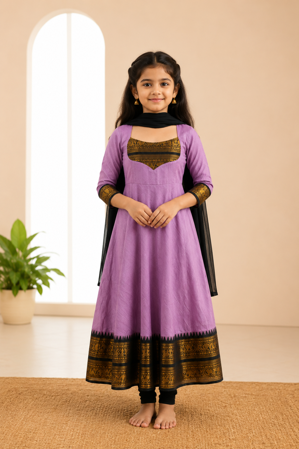Girls Festive Cotton Blend Anarkali Set With Duppata