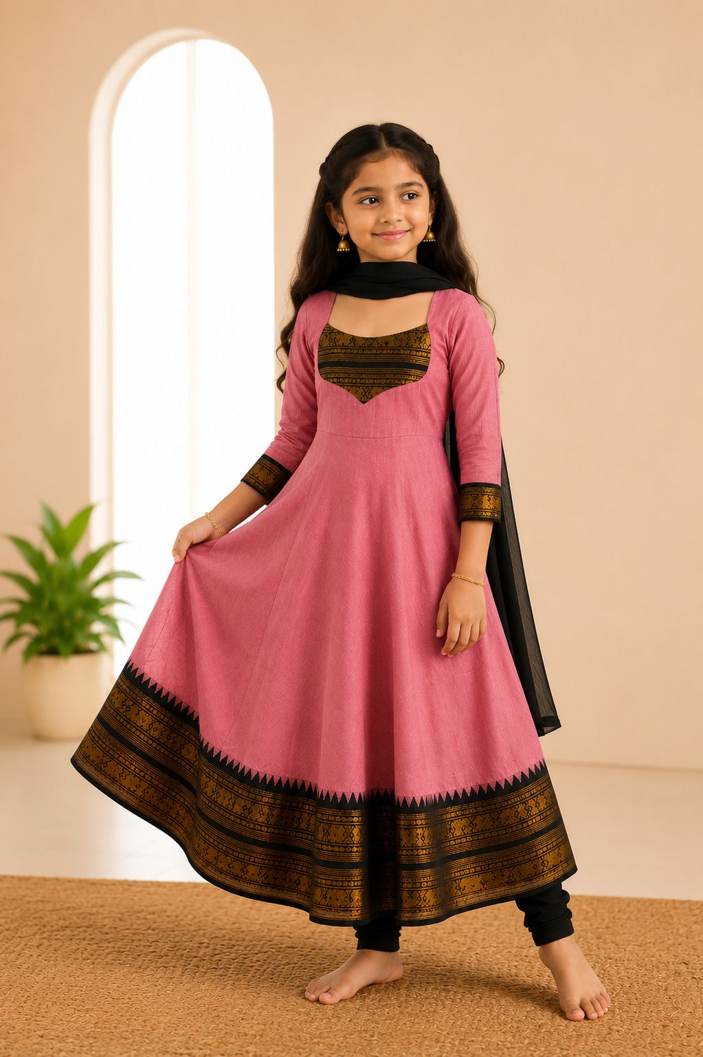 Girls Festive Cotton Blend Anarkali Set With Duppata