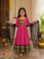Girls Festive Cotton Blend Anarkali Set With Duppata