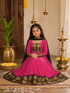 Girls Festive Cotton Blend Anarkali Set With Duppata