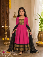 Girls Festive Cotton Blend Anarkali Set With Duppata