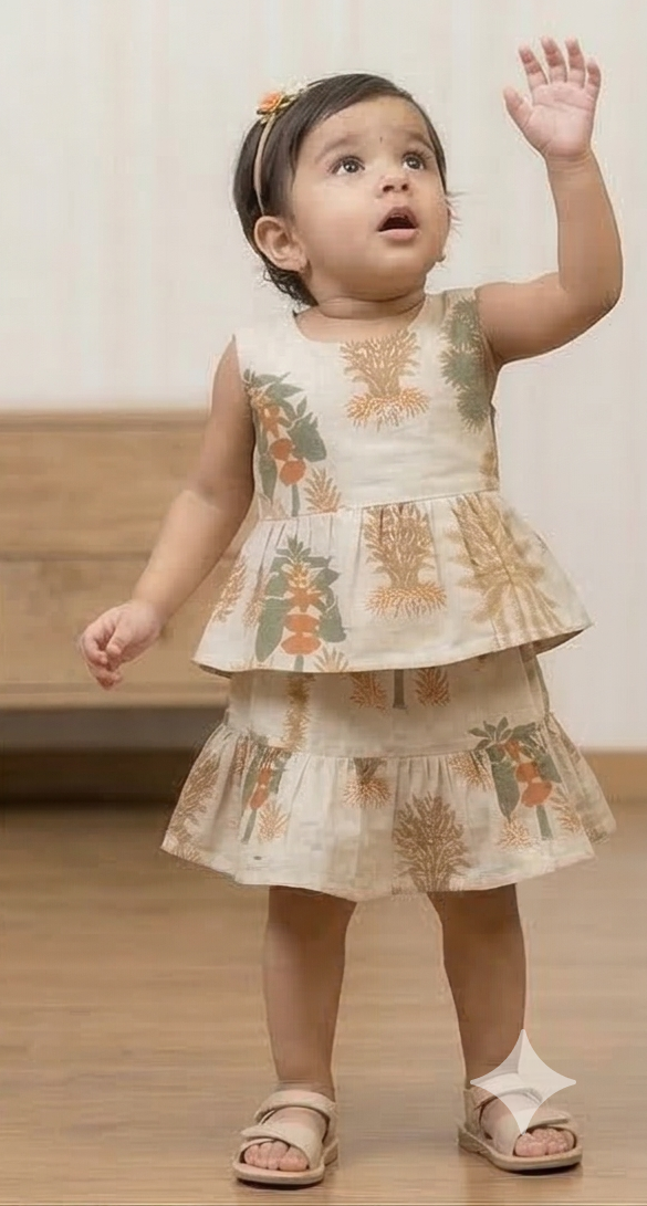 Printed Rayon Kids Skirt & Top Set