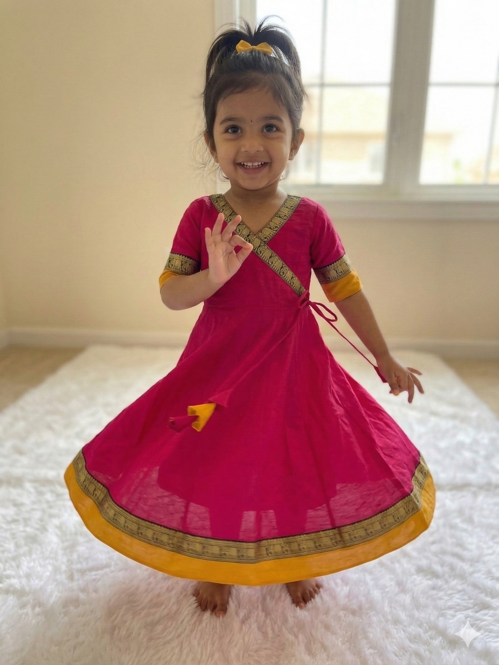 Little Princess Chanderi Cotton Frock with Jacquard Border