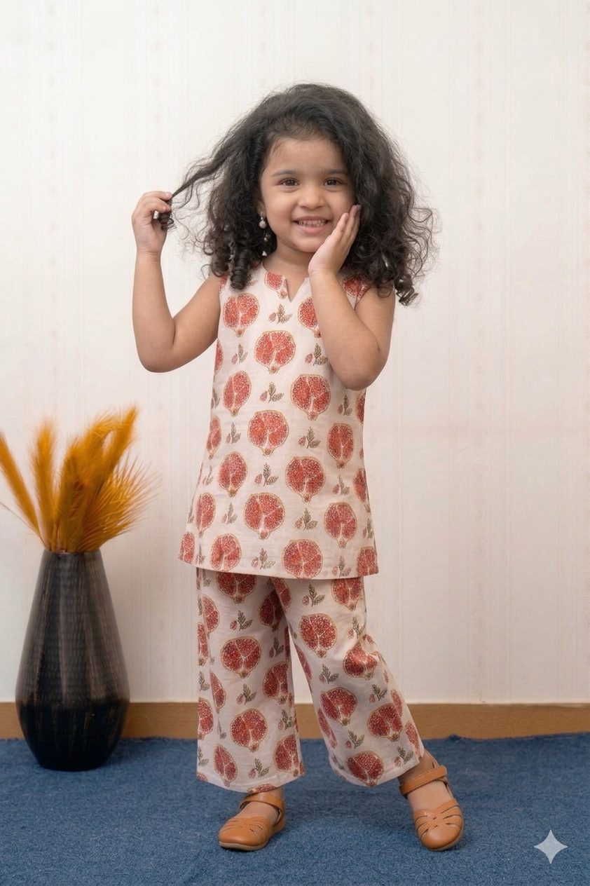 Rust Bloom Slub Rayon Kurta Pant Set