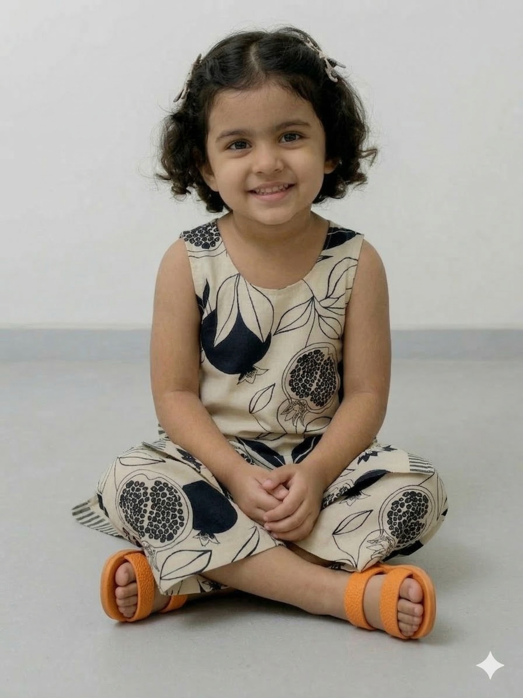 Slub Rayon Printed Kids Kurta & Pant Set – Cream and Black