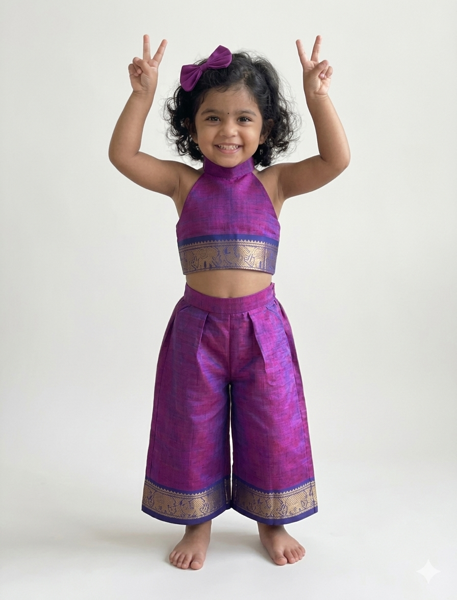 Stylish Kids Chanderi Cotton Co-Ord Set – Festive Wear for Girls