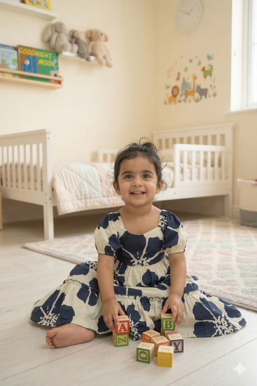 Adorable Girls Printed Rayon Frock