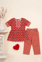Kids Red Printed Rayon Co-Ord Set