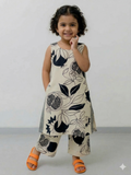 Slub Rayon Printed Kids Kurta & Pant Set – Cream and Black