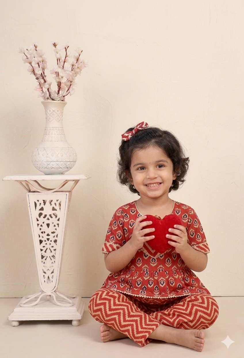 Kids Red Printed Rayon Co-Ord Set