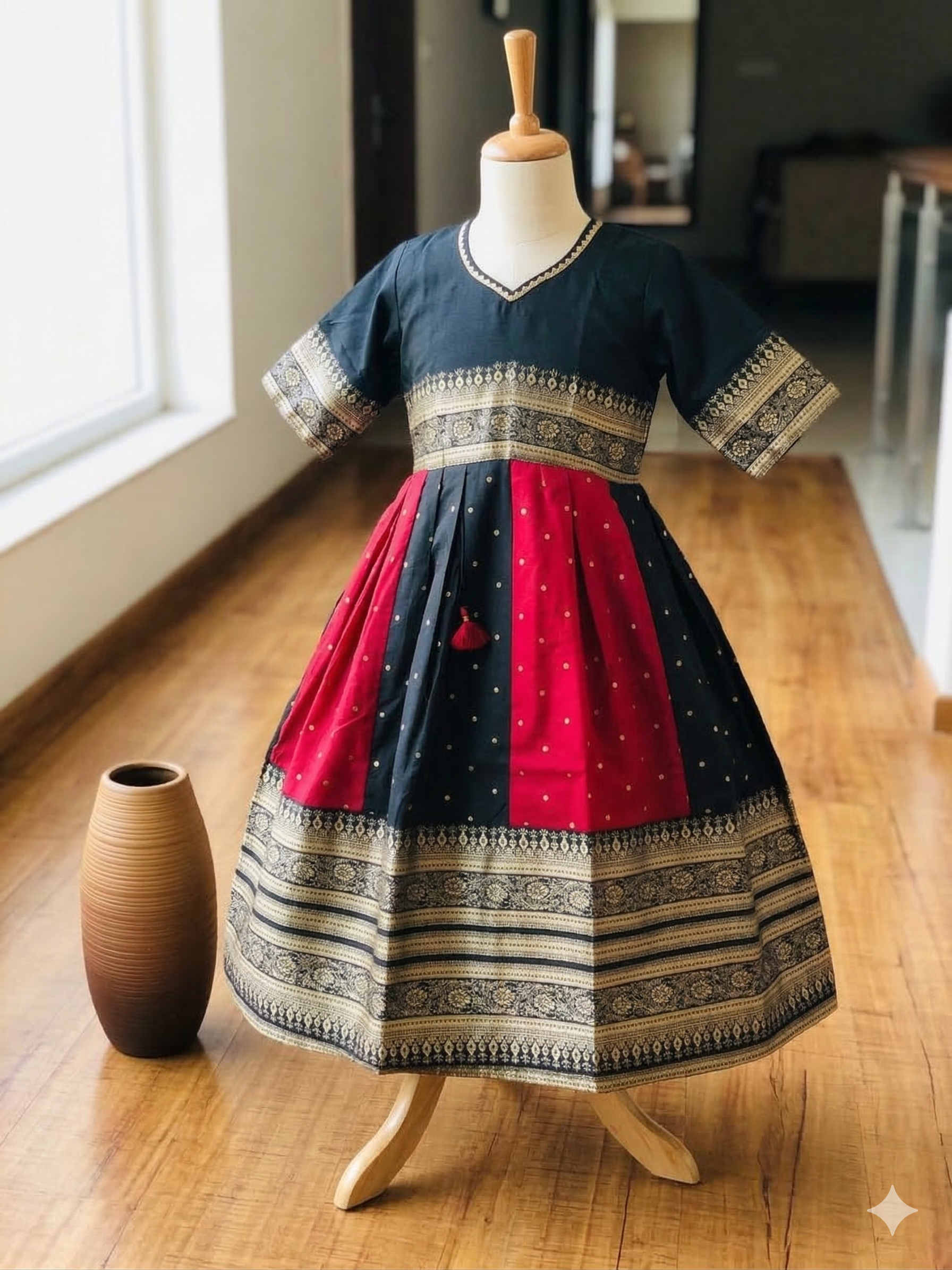 Foil Print Rayon Frock for Girls