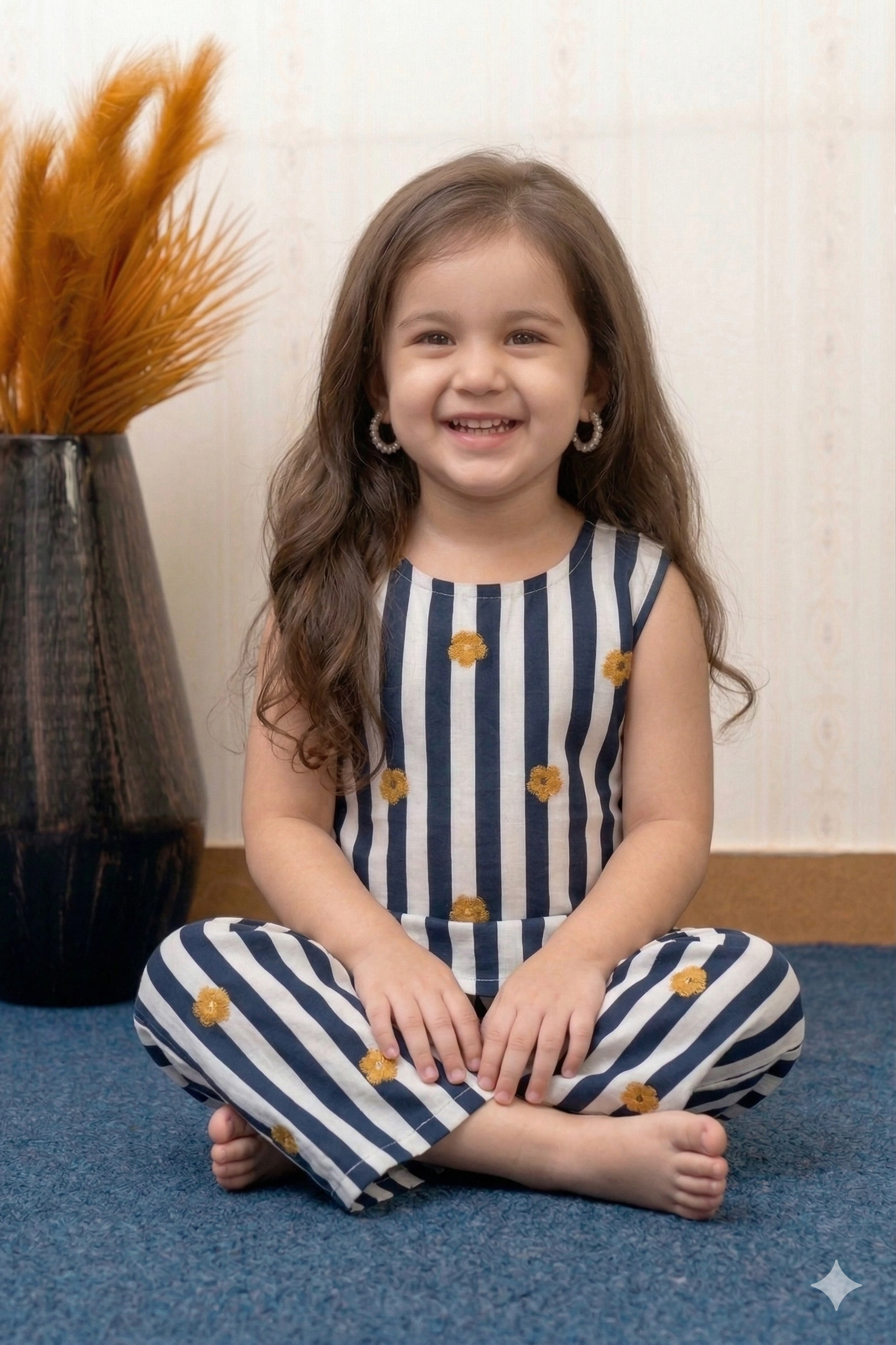 Stripe Bloom Slub Rayon Kurta Pant Set