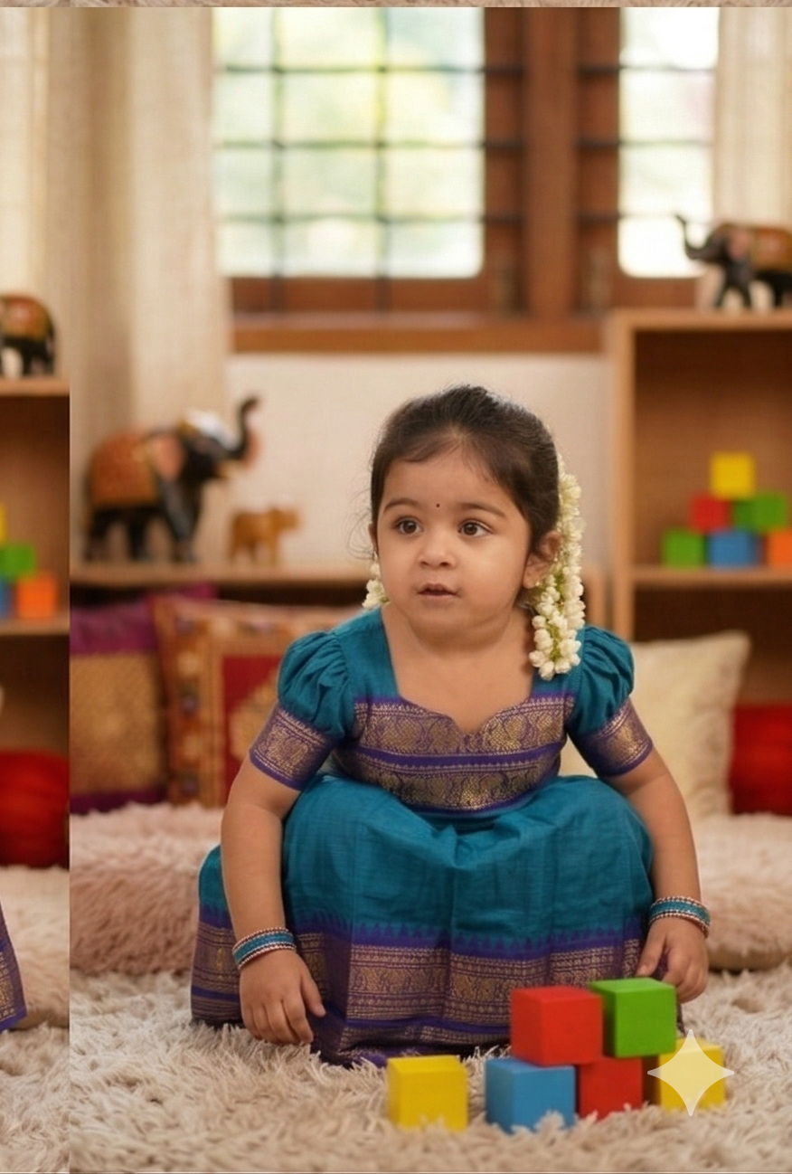 Chanderi Cotton Kids Top & Skirt Set with Jacquard Border Work