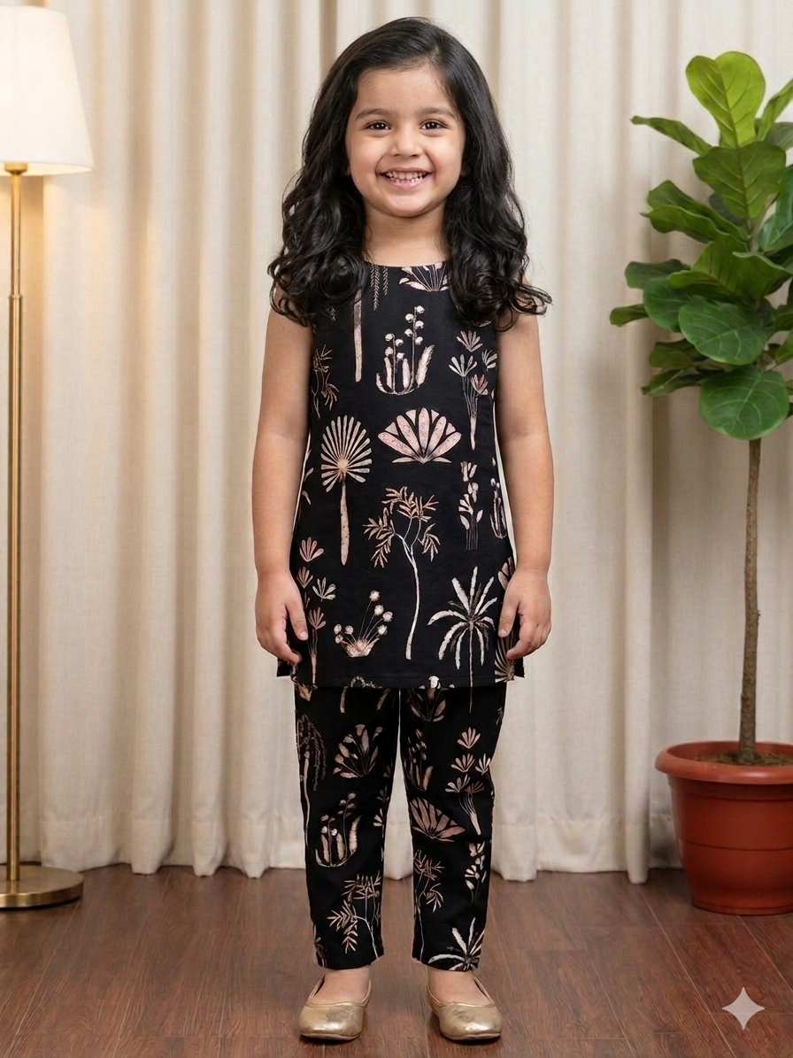 Slub Rayon Printed Kids Kurta & Pant Set