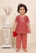 Kids Red Printed Rayon Co-Ord Set