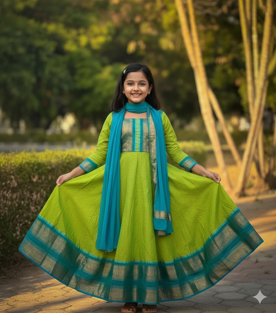 Kids Traditional Vichitra Silk Gown