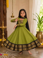 Girls Festive Cotton Blend Anarkali Set With Duppata