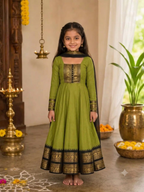 Girls Festive Cotton Blend Anarkali Set With Duppata