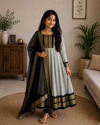 Graceful Grey and Black Festive Gown for Your Little Star