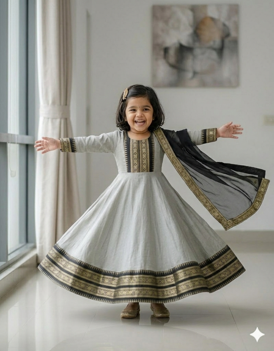 Graceful Grey and Black Festive Gown for Your Little Star
