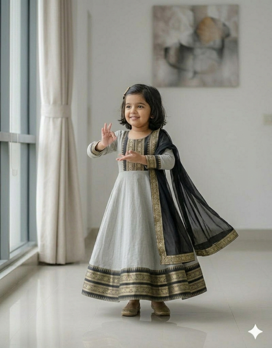 Graceful Grey and Black Festive Gown for Your Little Star