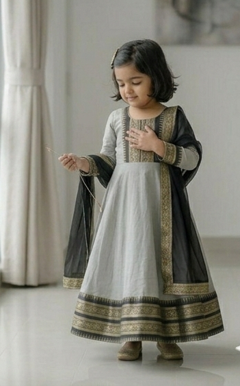 Graceful Grey and Black Festive Gown for Your Little Star
