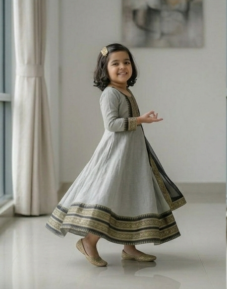 Graceful Grey and Black Festive Gown for Your Little Star