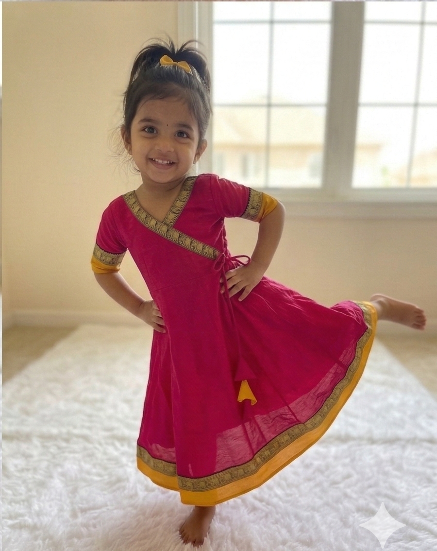 Little Princess Chanderi Cotton Frock with Jacquard Border