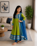 Charming Two-Tone Green and Blue Ethnic Dress for Joyful Twirls