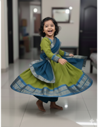 Charming Two-Tone Green and Blue Ethnic Dress for Joyful Twirls
